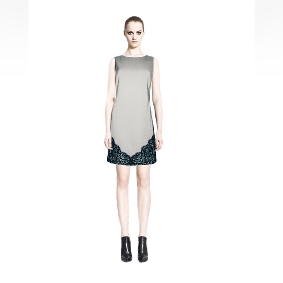 New! Nicole Miller SZ 10 grey with black lace silk blend dress.